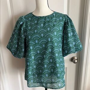 j. Marie Women's Green Patterned Flutter Sleeve Top